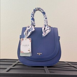 Fable England Blue Satchel with Floral Accent